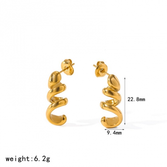 Imagen de Exquisito Elegante Pendientes de Poste de Oreja Al Por Mayor, Hélice Chapado en Oro de 18K 304 Acero Inoxidable, Mujeres PVD Ecológico Regalo Suministro de Joyería, 22.8mm x 9.4mm, 1 Par