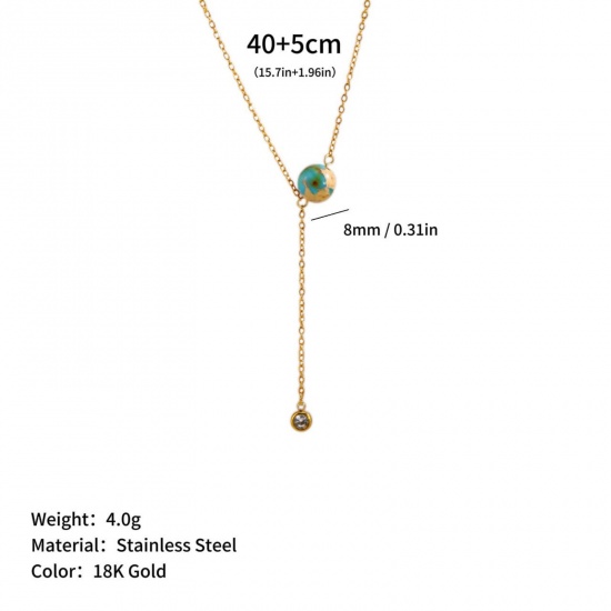 Picture of Wholesale Ball Blue Natural Stone Tassel Necklace, 18K Gold Plated 304 Stainless Steel Link Cable Chain, Women's Eco-friendly PVD Ins Style Stylish Gift Jewelry For Retailer, 40cm(15.7") + 5cm(2") long, 1 Piece