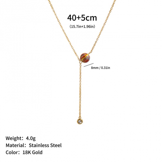 Picture of Wholesale Ball Multicolor Natural Stone Tassel Necklace, 18K Gold Plated 304 Stainless Steel Link Cable Chain, Women's Eco-friendly PVD Ins Style Stylish Gift Jewelry For Retailer, 40cm(15.7") + 5cm(2") long, 1 Piece