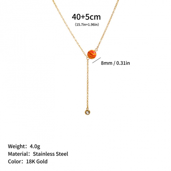Picture of Wholesale Ball Orange Natural Stone Tassel Necklace, 18K Gold Plated 304 Stainless Steel Link Cable Chain, Women's Eco-friendly PVD Ins Style Stylish Gift Jewelry For Retailer, 40cm(15.7") + 5cm(2") long, 1 Piece