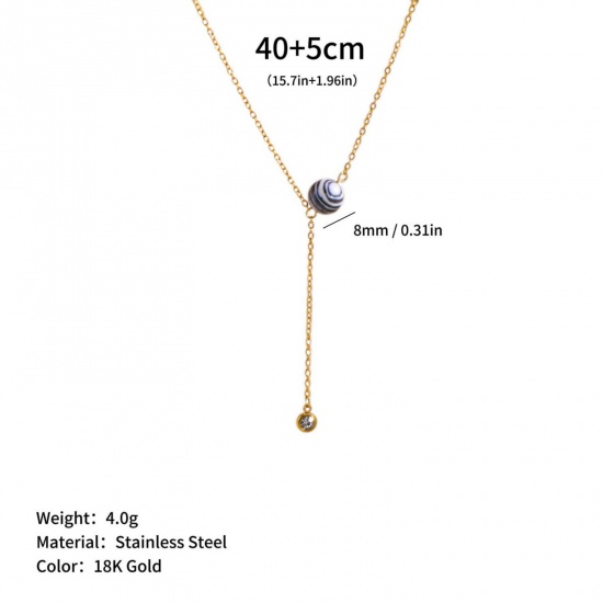 Picture of Wholesale Ball Black & White Natural Stone Tassel Necklace, 18K Gold Plated 304 Stainless Steel Link Cable Chain, Women's Eco-friendly PVD Ins Style Stylish Gift Jewelry For Retailer, 40cm(15.7") + 5cm(2") long, 1 Piece