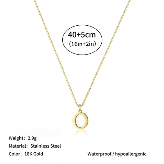 Picture of Wholesale Capital Alphabet Initial Letter Message " O " Pendant Charm Necklace, 18K Gold Plated 304 Stainless Steel Box Chain, Women's Eco-friendly PVD Stylish Minimalist Gift Jewelry For Retailer, 40cm(15.7") + 5cm(2") long, 1 Piece