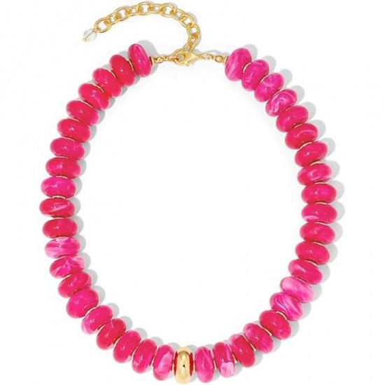 Picture of Wholesale Fuchsia Beaded Necklace, 304 Stainless Steel & Resin, Women's Eco-friendly Retro Stylish Gift Jewelry For Retailer, 45cm(17.7") + 5cm(2") long, 1 Piece