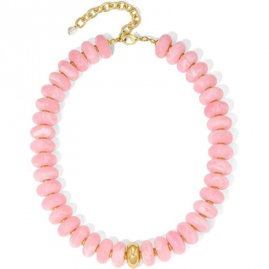 Picture of Wholesale Pink Beaded Necklace, 304 Stainless Steel & Resin, Women's Eco-friendly Retro Stylish Gift Jewelry For Retailer, 45cm(17.7") + 5cm(2") long, 1 Piece
