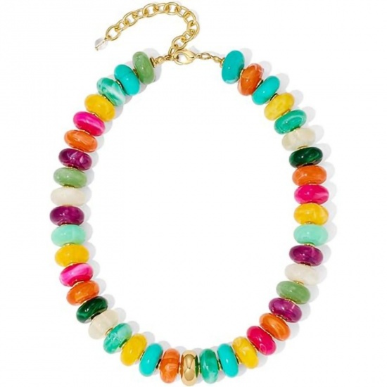 Picture of Wholesale Multicolor Beaded Necklace, 304 Stainless Steel & Resin, Women's Eco-friendly Retro Stylish Gift Jewelry For Retailer, 45cm(17.7") + 5cm(2") long, 1 Piece