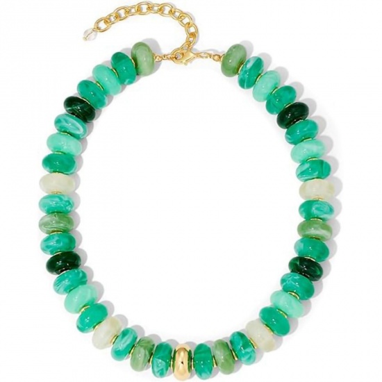 Picture of Wholesale Light Green Beaded Necklace, 304 Stainless Steel & Resin, Women's Eco-friendly Retro Stylish Gift Jewelry For Retailer, 45cm(17.7") + 5cm(2") long, 1 Piece