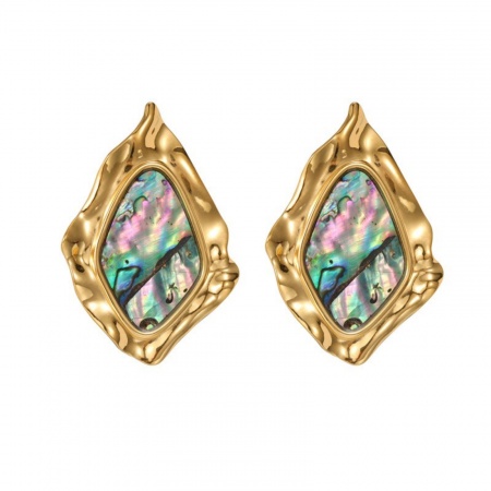 Imagen de Joyería del océano Elegante Pendientes de Poste de Oreja Al Por Mayor, Chapado en Oro de 18K 304 Acero Inoxidable & Concha Naturales, Mujeres PVD Ecológico Regalo Suministro de Joyería, 5.7cm x 4.1cm, 1 Par