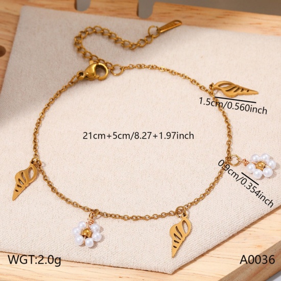 Imagen de Helado Flor 304 Acero Inoxidable Tobillera de Estación Al Por Mayor, Chapado en Oro de 18K PVD Ecológico, Mujeres Elegante Dulce & Lindo Regalo Suministro de Joyería, 21cm + 5cm longitud, 1 Unidad