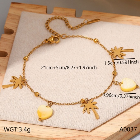 Bild von Großhandel Kokospalme Herz Natürliche Muschel 304 Edelstahl Station Fußkettchen, 18K Vergoldet Umweltfreundliche PVD, Frauen Stilvoll Süß Geschenk Schmuckbedarf, 21cm + 5cm lang, 1 Strang