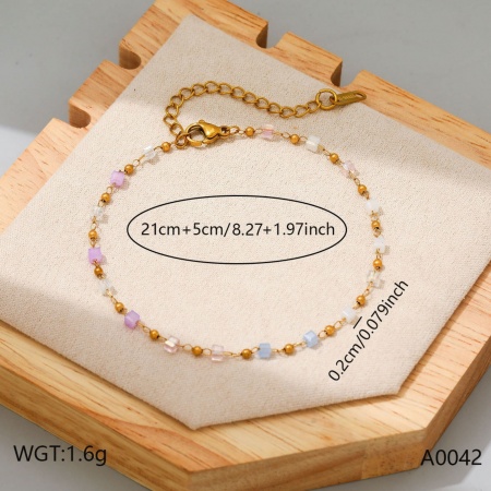 Bild von Großhandel Bunt 304 Edelstahl Perlenkette Fußketten, 18K Vergoldet Umweltfreundliche PVD, Frauen Stilvoll Minimalistisch Geschenk Schmuckbedarf, 21cm + 5cm lang, 1 Strang