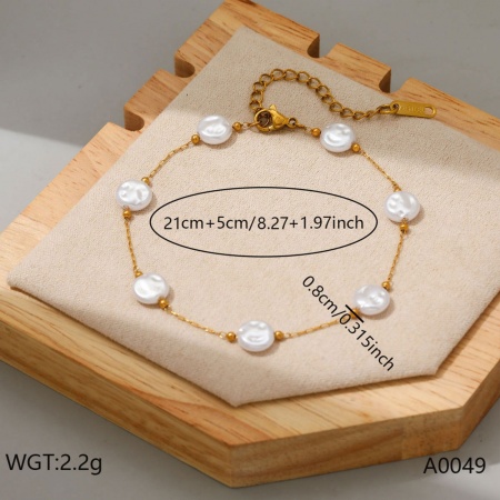 Bild von Großhandel Weiß Imitat Perle 304 Edelstahl Handgefertigte Gliederkette Station Fußkettchen, 18K Vergoldet Umweltfreundliche PVD, Frauen Stilvoll Minimalistisch Geschenk Schmuckbedarf, 21cm + 5cm lang, 1 Strang