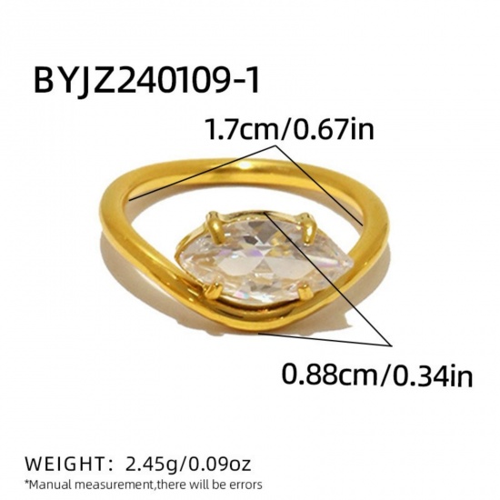 Immagine di Donne Regalo Olive Trasparente Circonio Cubico Non Regolabile Anello All'Ingrosso, Placcato Oro 18K 304 Acciaio Inossidabile, Elegante Elegante Fornitura di Gioielli, 17.1mm (taglia di US: 6.75), 1 Pz