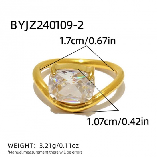 Immagine di Donne Regalo Ovale Trasparente Circonio Cubico Non Regolabile Anello All'Ingrosso, Placcato Oro 18K 304 Acciaio Inossidabile, Elegante Elegante Fornitura di Gioielli, 17.1mm (taglia di US: 6.75), 1 Pz