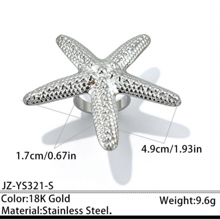 Picture of Wholesale Women's Gift Starfish Open Adjustable Rings, Silver Tone 304 Stainless Steel, Eco-friendly PVD Ocean Jewelry Stylish Jewelry Supply, 17mm(US Size 6.5), 1 Piece