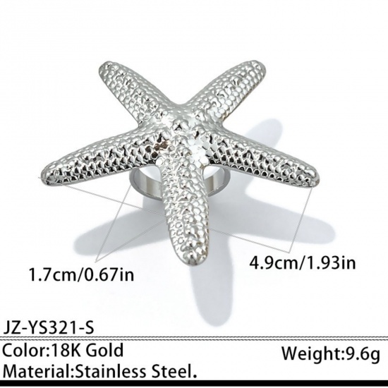 Immagine di Donne Regalo Stella di Mare Aperto Regolabile Anello All'Ingrosso, Tono Argento 304 Acciaio Inossidabile, PVD Ecologica Gioielli Oceanici Elegante Fornitura di Gioielli, 17mm (taglia di US: 6.5), 1 Pz