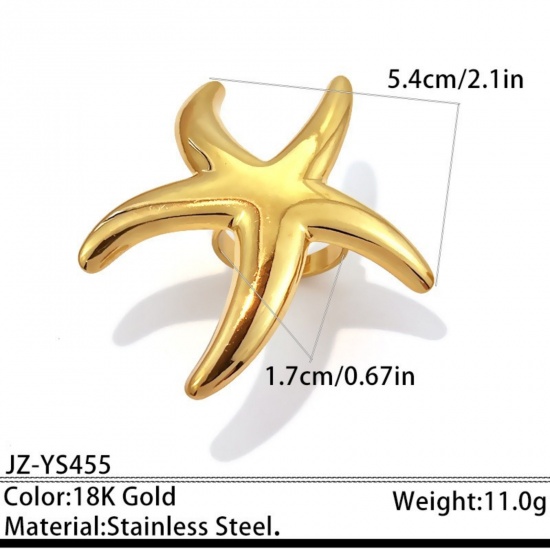 Immagine di Donne Regalo Stella di Mare Aperto Regolabile Anello All'Ingrosso, Placcato Oro 18K 304 Acciaio Inossidabile, PVD Ecologica Gioielli Oceanici Elegante Fornitura di Gioielli, 17mm (taglia di US: 6.5), 1 Pz