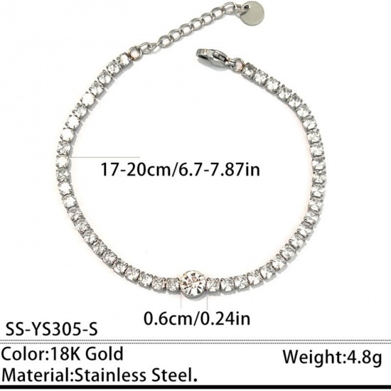 Picture of Wholesale Clear Cubic Zirconia 304 Stainless Steel Tennis Bracelet, Silver Tone Eco-friendly, Women's Elegant Stylish Gift Jewelry Supply, 17cm(6.7") + 3cm(1.2") long, 1 Piece