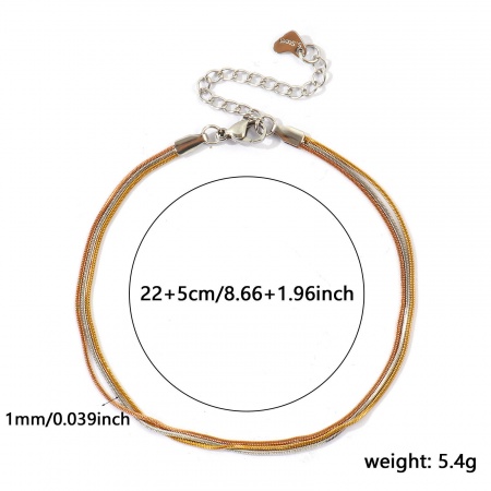 Bild von Großhandel Mixefarbe 304 Edelstahl Quadratische Schlangenkette Dreilagiges Fußkettchen, 18K Echtgold plattiert & Silberton Umweltfreundliche PVD Wasserdicht Anlaufgeschützt Hypoallergen, Frauen Exquisit Stilvoll Geschenk Schmuckbedarf, 22cm + 5cm lang, Kettengröße: 1mm, 1 Strang