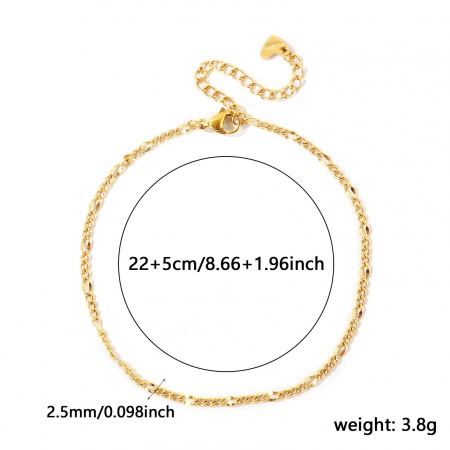 Bild von Großhandel 304 Edelstahl Panzerkette Kette Fußketten, 18K Echtgold plattiert Umweltfreundliche PVD Wasserdicht Anlaufgeschützt Hypoallergen, Frauen Exquisit Stilvoll Geschenk Schmuckbedarf, 22cm + 5cm lang, Kettengröße: 2.5mm, 1 Strang