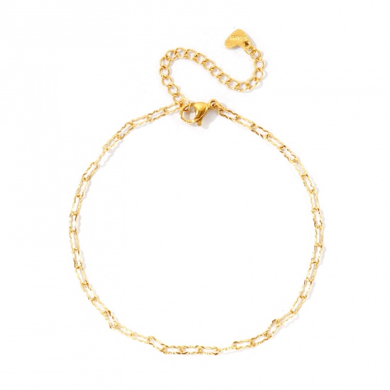 Imagen de 304 Acero Inoxidable Catena di Fermagli Tobilleras Al Por Mayor, 18K Oro Real Chapado PVD Ecológico Impermeable Antioxidante Hipoalergénico, Mujeres Exquisito Elegante Regalo Suministro de Joyería, 22cm + 5cm longitud, Tamaño de la Cadena: 2.5mm, 1 Unidad