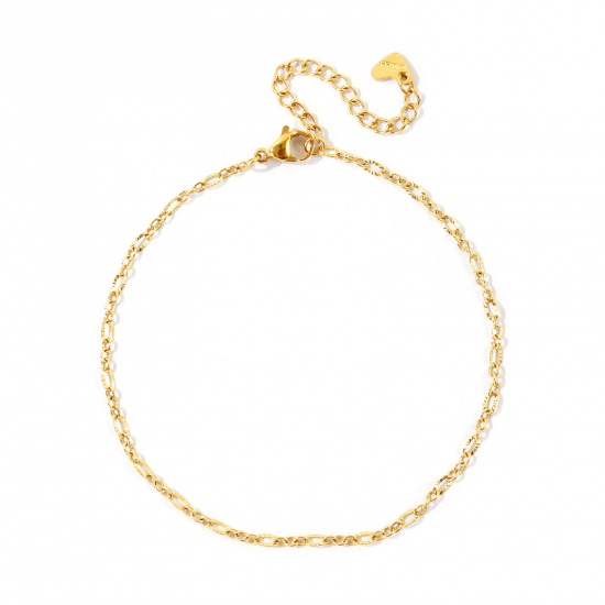 Imagen de 304 Acero Inoxidable 3:1 Figaro Link Cadena Tobilleras Al Por Mayor, 18K Oro Real Chapado PVD Ecológico Impermeable Antioxidante Hipoalergénico, Mujeres Exquisito Elegante Regalo Suministro de Joyería, 22cm + 5cm longitud, Tamaño de la Cadena: 2.5mm, 1 Unidad