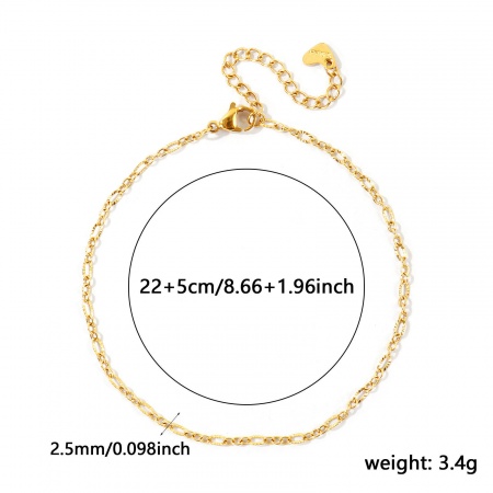 Imagen de 304 Acero Inoxidable 3:1 Figaro Link Cadena Tobilleras Al Por Mayor, 18K Oro Real Chapado PVD Ecológico Impermeable Antioxidante Hipoalergénico, Mujeres Exquisito Elegante Regalo Suministro de Joyería, 22cm + 5cm longitud, Tamaño de la Cadena: 2.5mm, 1 Unidad