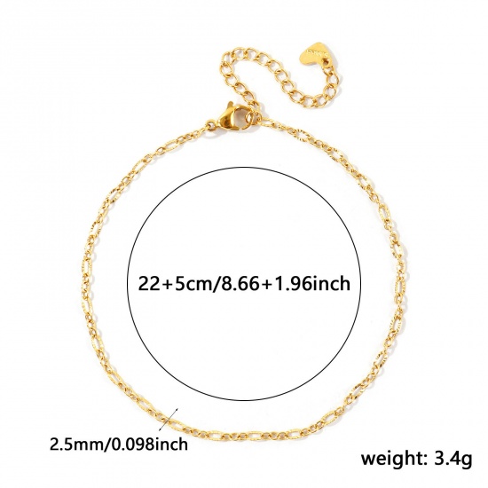 Imagen de 304 Acero Inoxidable 3:1 Figaro Link Cadena Tobilleras Al Por Mayor, 18K Oro Real Chapado PVD Ecológico Impermeable Antioxidante Hipoalergénico, Mujeres Exquisito Elegante Regalo Suministro de Joyería, 22cm + 5cm longitud, Tamaño de la Cadena: 2.5mm, 1 Unidad