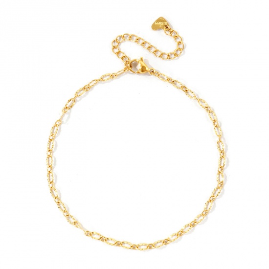 Imagen de 304 Acero Inoxidable 1:1 Cadena Tobilleras Al Por Mayor, 18K Oro Real Chapado PVD Ecológico Impermeable Antioxidante Hipoalergénico, Mujeres Exquisito Elegante Regalo Suministro de Joyería, 22cm + 5cm longitud, Tamaño de la Cadena: 3mm, 1 Unidad