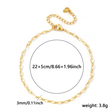 Imagen de 304 Acero Inoxidable 1:1 Cadena Tobilleras Al Por Mayor, 18K Oro Real Chapado PVD Ecológico Impermeable Antioxidante Hipoalergénico, Mujeres Exquisito Elegante Regalo Suministro de Joyería, 22cm + 5cm longitud, Tamaño de la Cadena: 3mm, 1 Unidad