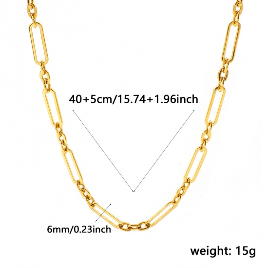Picture of Wholesale Link Cable Chain Necklace, 18K Real Gold Plated 304 Stainless Steel, Women's Eco-friendly PVD Waterproof Anti-Tarnish Hypoallergenic Exquisite Stylish Gift Jewelry For Retailer, 40cm(15.7") + 5cm(2") long, 1 Piece