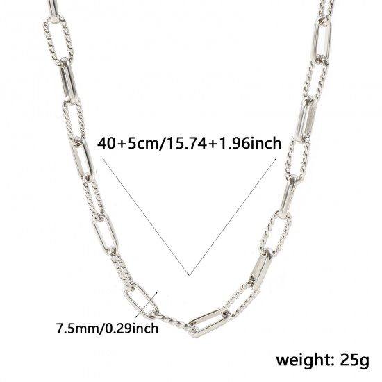 Picture of Wholesale Paperclip Link Chain Necklace, Silver Tone 304 Stainless Steel, Women's Eco-friendly Exquisite Stylish Gift Jewelry For Retailer, 40cm(15.7") + 5cm(2") long, 1 Piece