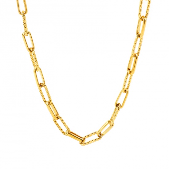 Picture of Wholesale Paperclip Link Chain Necklace, 18K Real Gold Plated 304 Stainless Steel, Women's Eco-friendly PVD Waterproof Anti-Tarnish Hypoallergenic Exquisite Stylish Gift Jewelry For Retailer, 40cm(15.7") + 5cm(2") long, 1 Piece