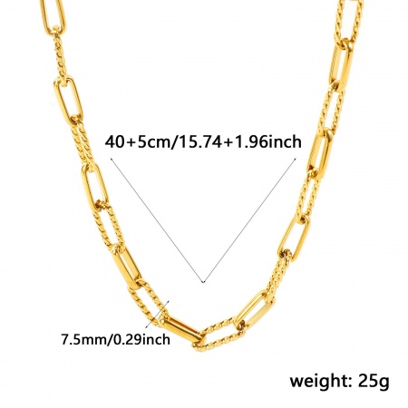 Изображение Оптовая Цепочка зажимов Ожерелья, 18K настоящее золото с покрытием 304 Нержавеющая Сталь, Женские Экологичное PVD Водонепроницаемый Антиоксидантный Гипоаллергенный Изысканный Стильный подарок Ювелирные Изделия для Розничного Торговца 40см + 5см Длина, 1 ШТ