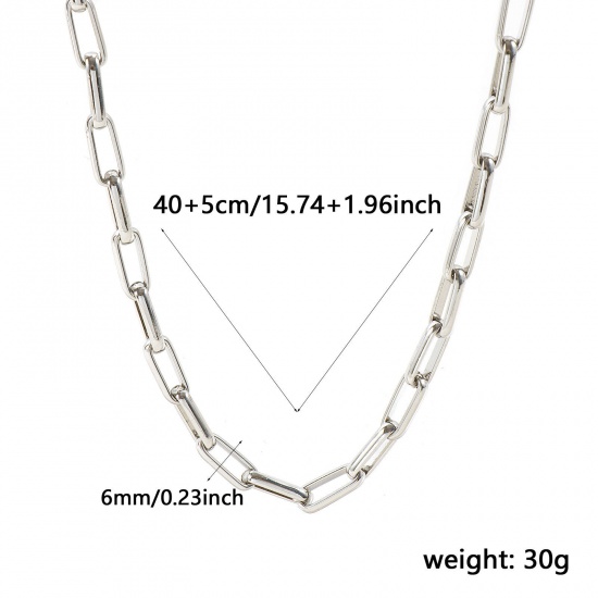 Picture of Wholesale Paperclip Link Chain Necklace, Silver Tone 304 Stainless Steel, Women's Eco-friendly Exquisite Stylish Gift Jewelry For Retailer, 40cm(15.7") + 5cm(2") long, 1 Piece