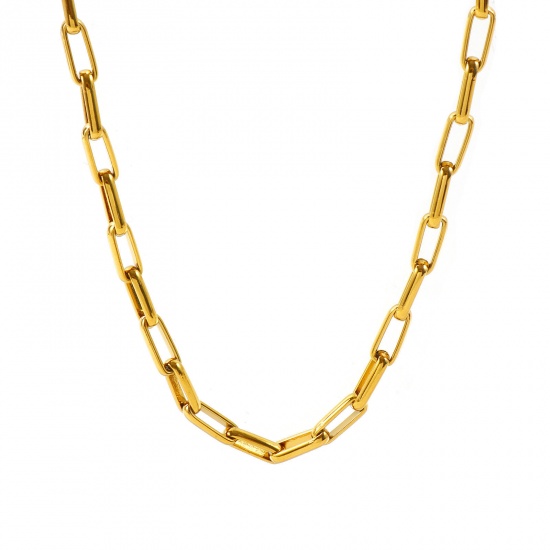 Picture of Wholesale Paperclip Link Chain Necklace, 18K Real Gold Plated 304 Stainless Steel, Women's Eco-friendly PVD Waterproof Anti-Tarnish Hypoallergenic Exquisite Stylish Gift Jewelry For Retailer, 40cm(15.7") + 5cm(2") long, 1 Piece