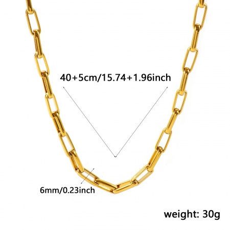 Изображение Оптовая Цепочка зажимов Ожерелья, 18K настоящее золото с покрытием 304 Нержавеющая Сталь, Женские Экологичное PVD Водонепроницаемый Антиоксидантный Гипоаллергенный Изысканный Стильный подарок Ювелирные Изделия для Розничного Торговца 40см + 5см Длина, 1 ШТ