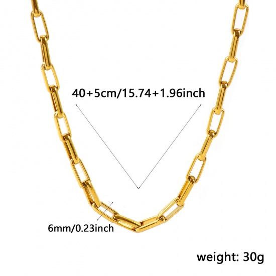 Picture of Wholesale Paperclip Link Chain Necklace, 18K Real Gold Plated 304 Stainless Steel, Women's Eco-friendly PVD Waterproof Anti-Tarnish Hypoallergenic Exquisite Stylish Gift Jewelry For Retailer, 40cm(15.7") + 5cm(2") long, 1 Piece