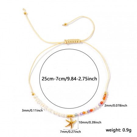 Bild von Großhandel Seesterne Bunt Perlen 304 Edelstahl & Zirkon Verstellbares geflochtenes Fußkettchen, 18K Vergoldet Umweltfreundliche PVD, Frauen Ozean Schmuck Stilvoll Geschenk Schmuckbedarf, 25cm - 7cm lang, 1 Strang