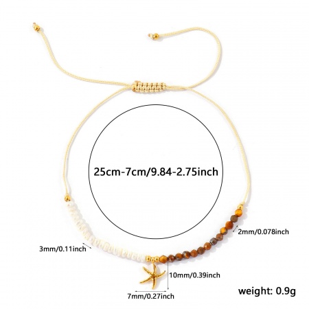 Bild von Großhandel Seesterne Braun Perlen 304 Edelstahl & Halbedelstein Verstellbares geflochtenes Fußkettchen, 18K Vergoldet Umweltfreundliche PVD, Frauen Ozean Schmuck Stilvoll Geschenk Schmuckbedarf, 25cm - 7cm lang, 1 Strang