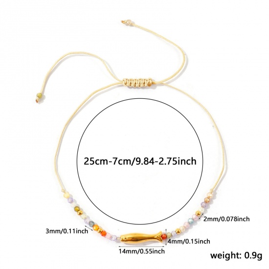 Imagen de Pez Multicolor Con Cuentas 304 Acero Inoxidable & Circón Artificial Pulsera de Tobillo Trenzada Ajustable Al Por Mayor, Chapado en Oro de 18K PVD Ecológico, Mujeres Joyería del océano Elegante Regalo Suministro de Joyería, 25cm - 7cm longitud, 1 Unidad