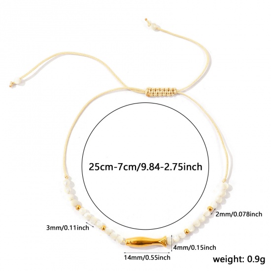 Imagen de Pez Blanco Con Cuentas 304 Acero Inoxidable & Concha Naturales Pulsera de Tobillo Trenzada Ajustable Al Por Mayor, Chapado en Oro de 18K PVD Ecológico, Mujeres Joyería del océano Elegante Regalo Suministro de Joyería, 25cm - 7cm longitud, 1 Unidad