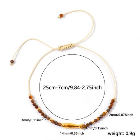 Imagen de Pez Marrón Con Cuentas 304 Acero Inoxidable & Gema Pulsera de Tobillo Trenzada Ajustable Al Por Mayor, Chapado en Oro de 18K PVD Ecológico, Mujeres Joyería del océano Elegante Regalo Suministro de Joyería, 25cm - 7cm longitud, 1 Unidad