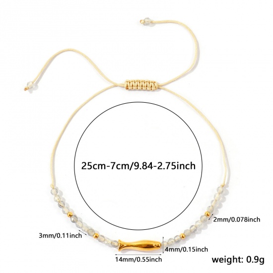 Imagen de Pez Gris Con Cuentas 304 Acero Inoxidable & Gema Pulsera de Tobillo Trenzada Ajustable Al Por Mayor, Chapado en Oro de 18K PVD Ecológico, Mujeres Joyería del océano Elegante Regalo Suministro de Joyería, 25cm - 7cm longitud, 1 Unidad