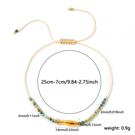 Imagen de Pez Verde Con Cuentas 304 Acero Inoxidable & Gema Pulsera de Tobillo Trenzada Ajustable Al Por Mayor, Chapado en Oro de 18K PVD Ecológico, Mujeres Joyería del océano Elegante Regalo Suministro de Joyería, 25cm - 7cm longitud, 1 Unidad