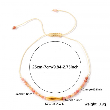 Imagen de Pez Rosado Con Cuentas 304 Acero Inoxidable & Gema Pulsera de Tobillo Trenzada Ajustable Al Por Mayor, Chapado en Oro de 18K PVD Ecológico, Mujeres Joyería del océano Elegante Regalo Suministro de Joyería, 25cm - 7cm longitud, 1 Unidad