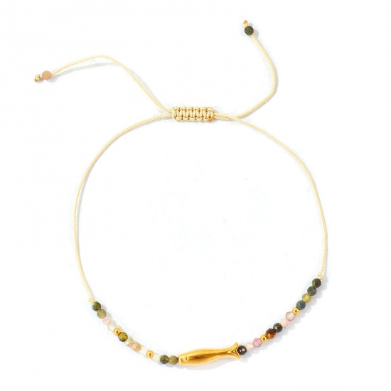Imagen de Pez Multicolor Con Cuentas 304 Acero Inoxidable & Gema Pulsera de Tobillo Trenzada Ajustable Al Por Mayor, Chapado en Oro de 18K PVD Ecológico, Mujeres Joyería del océano Elegante Regalo Suministro de Joyería, 25cm - 7cm longitud, 1 Unidad
