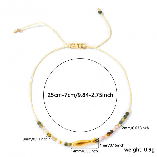 Imagen de Pez Multicolor Con Cuentas 304 Acero Inoxidable & Gema Pulsera de Tobillo Trenzada Ajustable Al Por Mayor, Chapado en Oro de 18K PVD Ecológico, Mujeres Joyería del océano Elegante Regalo Suministro de Joyería, 25cm - 7cm longitud, 1 Unidad