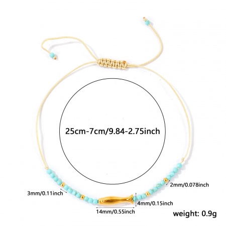Imagen de Pez Verde Azul Con Cuentas 304 Acero Inoxidable & Gema Pulsera de Tobillo Trenzada Ajustable Al Por Mayor, Chapado en Oro de 18K PVD Ecológico, Mujeres Joyería del océano Elegante Regalo Suministro de Joyería, 25cm - 7cm longitud, 1 Unidad