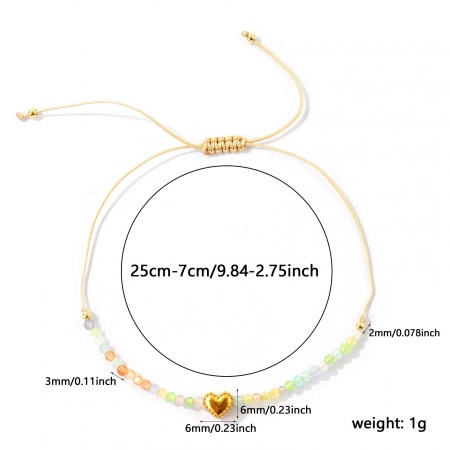 Imagen de Corazón Multicolor Con Cuentas 304 Acero Inoxidable & Circón Artificial Pulsera de Tobillo Trenzada Ajustable Al Por Mayor, Chapado en Oro de 18K PVD Ecológico, Mujeres día de San Valentín Elegante Regalo Suministro de Joyería, 26cm - 8cm longitud, 1 Unidad