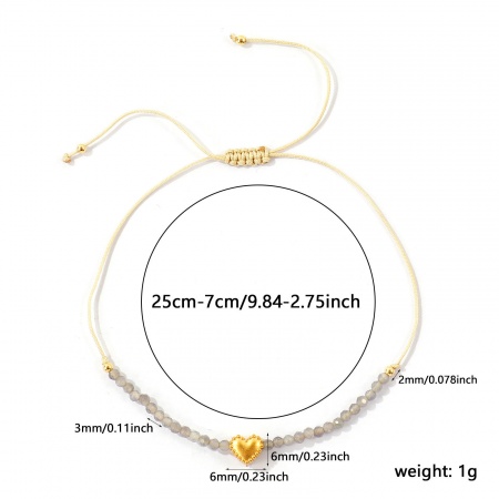 Bild von Großhandel Herz Grau Perlen 304 Edelstahl & Halbedelstein Verstellbares geflochtenes Fußkettchen, 18K Vergoldet Umweltfreundliche PVD, Frauen Valentinstag Stilvoll Geschenk Schmuckbedarf, 26cm - 8cm lang, 1 Strang